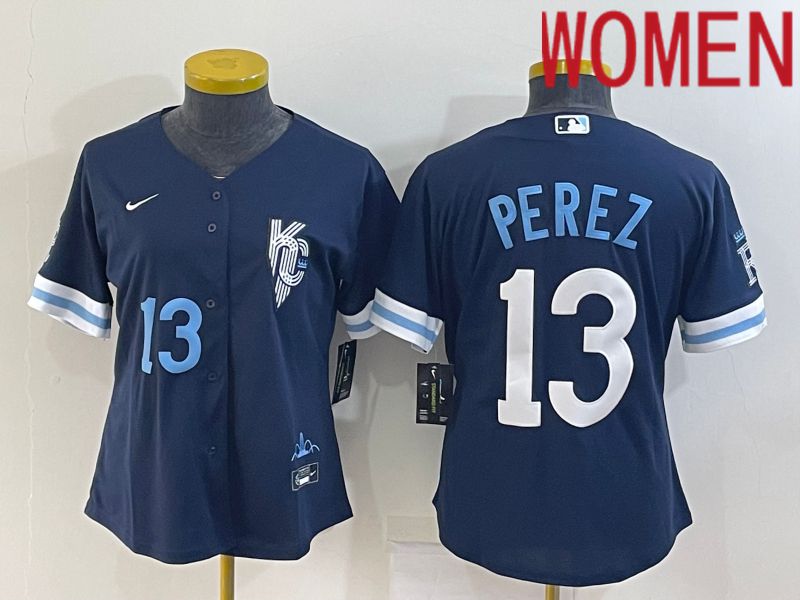 Women Kansas City Royals 13 Perez Blue Game Nike 2022 MLB Jersey